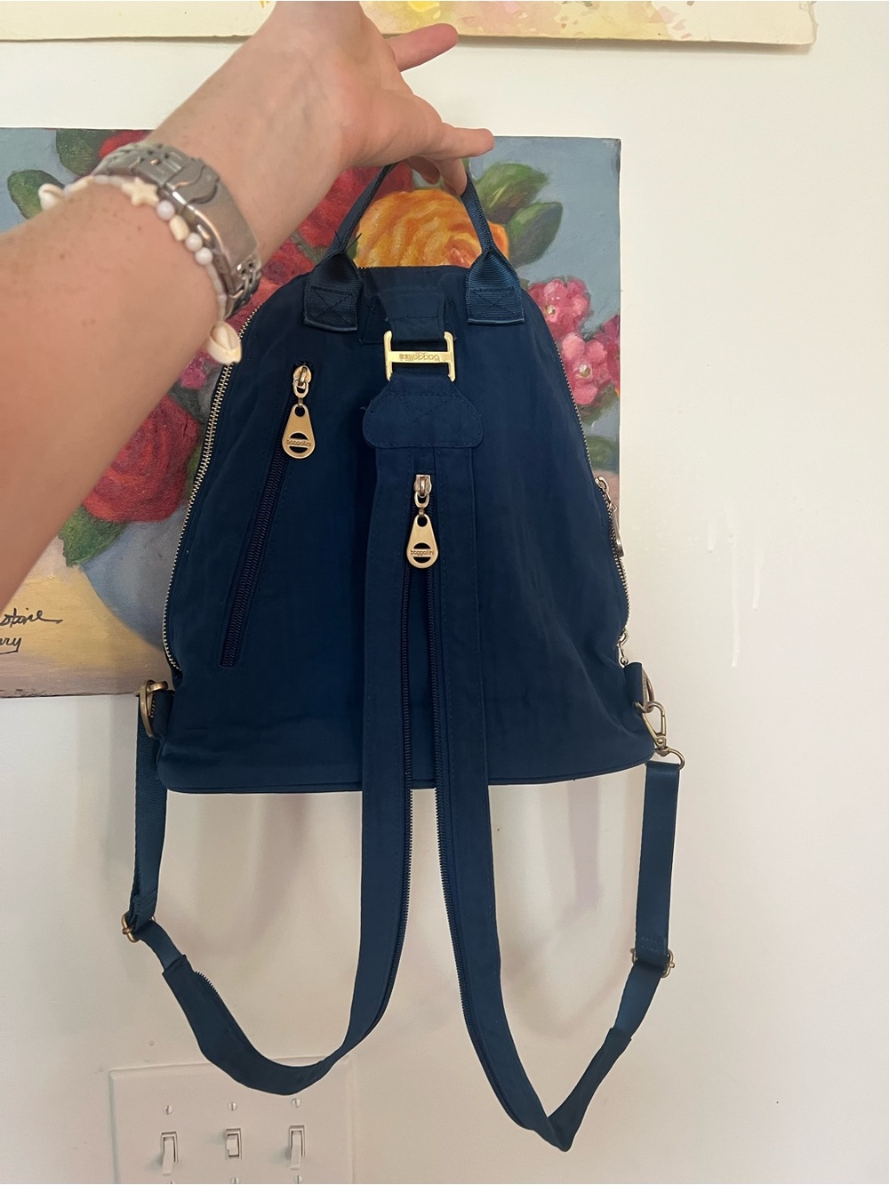 Baggallini Navy Convertible Backpack with Gold Turn-Lock - Picture 6 of 11